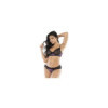 Ensemble lingerie noir deux pièces imprimé fleur exotique 